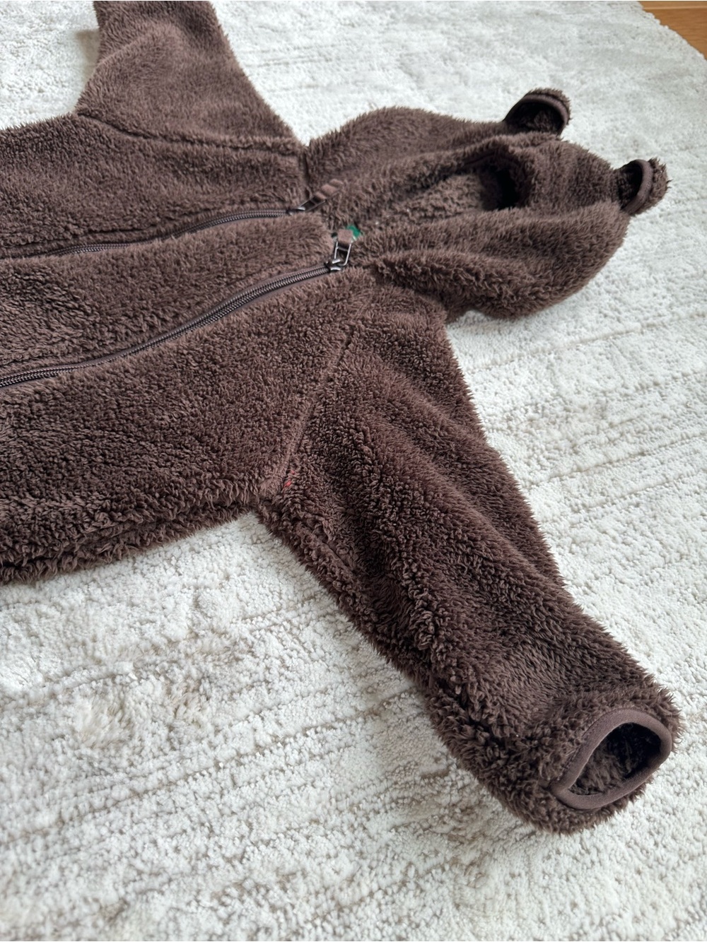 LL Bean Fleece Bunting One Piece Infant Baby 3-6 Months Zip Brown Teddy Bear - Picture 10 of 16